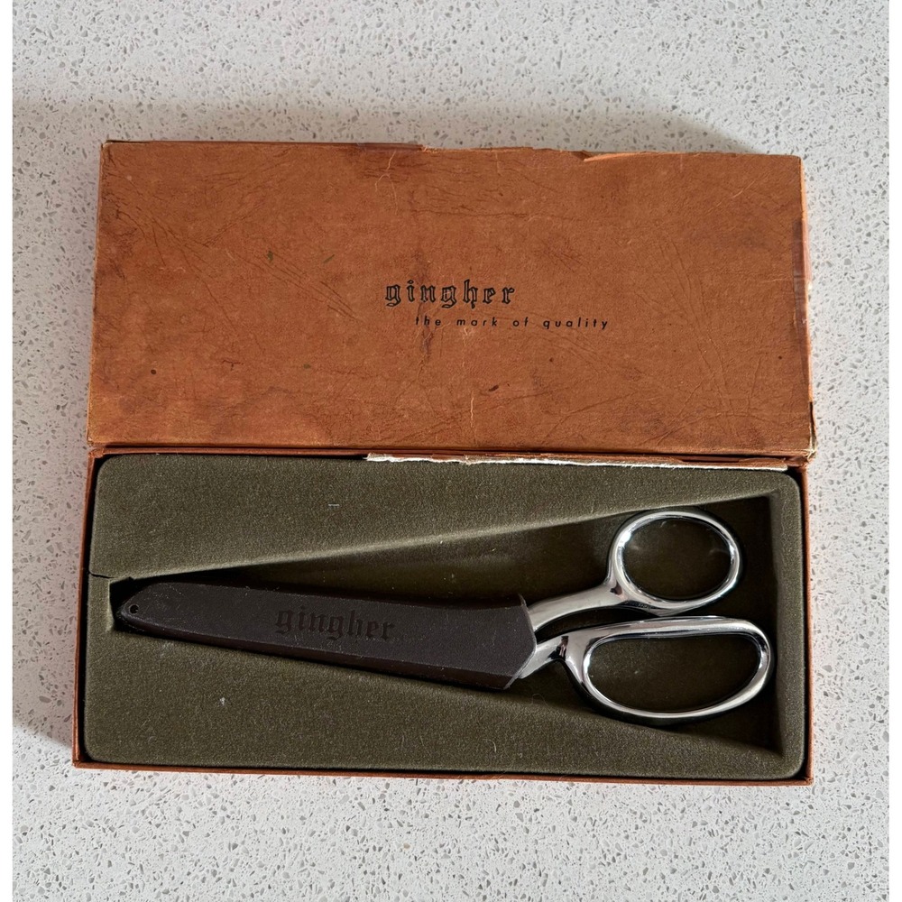 Vintage 80s Gingher Designer Dressmaker Tailor Chrome Brazil Shears Scissors